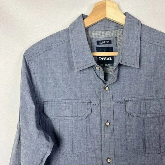 Prana Walker Blue Slim Fit Long Sleeve Button Down M - Picture 3 of 4